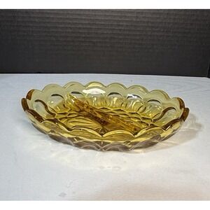 VTG Anchor Hocking Glass Oval Fairfield  Amber Yellow Divided Nut‎ Candy Dish